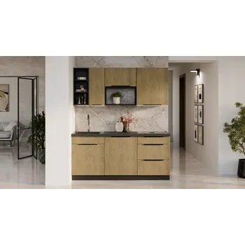 Kuchyňská linka Kuchyňská linka 180 cm Cremona 1 - Černá + Dub cremona