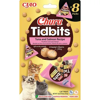 Krmivo pro kočku INABA Cat Churu Tidbits – tuňák a losos 8x12g