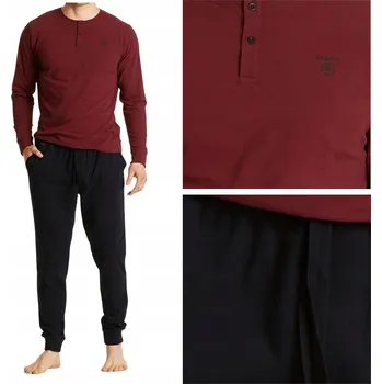 Pánské pyžamo ATLANTIC PÁNSKÉ PYŽAMO DLOUHÝ RUKÁV DLOUHÉ KALHOTY NMP360 BAVLNA BORDÓ XXL