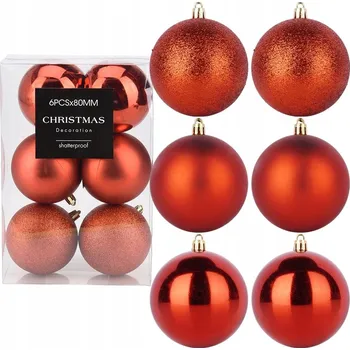 Vánoční dekorace VÁNOČNÍ KOULE DEKORATIVNÍ PLASTOVÁ BEZPEČNOSTNÍ 6 KS PRŮMĚR 80MM ČERVENÁ