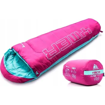 Spacák Syntetický spacák Meteor Ymer růžový mumie 155 cm s kapucí a obalem