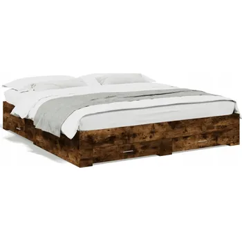 Postel Rám postele s šuplíky, kouřový dub, 200x200 cm