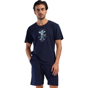 Pánské pyžamo Pánské pyžamo s krátkým rukávem a kraťasy, tmavě modré, myšák šéf kuchař 1P1898 modrá s