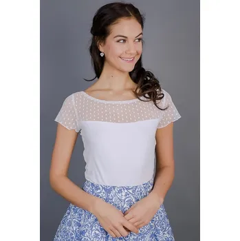 Pánské tričko MiaBella Bílé triko s puntíkatým sedlem a rukávy Velikost: 40, Délka rukávu: 3/4 rukáv - příplatek + 100Kč