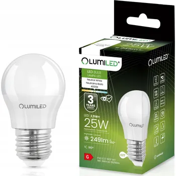 Žárovka LED žárovka E27 Kulka P45 2,5W (odpovídá 25W) 249lm 4000K Neutrální bílá 180° LUMILED