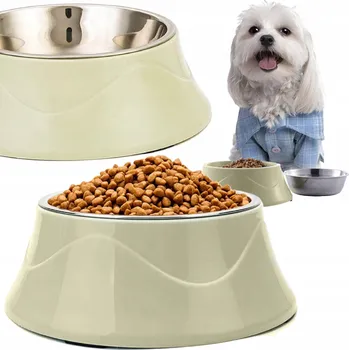 Miska pro psa DVOJITÁ KOVOVÁ MISKA PRO PSA KOČKU ZVÍŘATA, PROTISKLUZOVÁ, 2 V 1, DVĚ MISKY