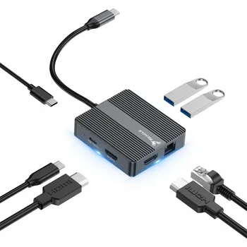 USB hub HUB USB-C 2x HDMI 4K 60Hz PD 100W USB 3.2 LAN RJ45 ADAPTÉR PŘEVODNÍK 7v1