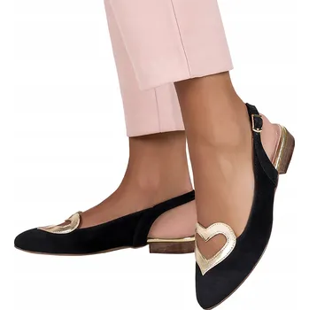 Dámské baleríny KOŽENÉ BALERÍNKY DÁMSKÉ BOTY SE ZLATÝM SRDÍČKEM 37