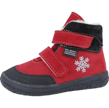 Chlapecká zimní obuv Jonap zimní kožené barefoot boty s membránou Jerry červená vločka MERINO Velikost: 23
