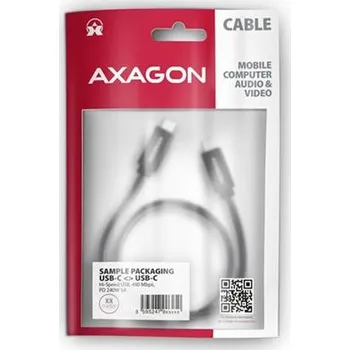 Kabel Axagon BUCM2-CM15AB, CHARGE kabel USB-C <-> USB-C, 1.5m, Hi-Speed USB, PD 240W 5A, ALU, oplet, černý