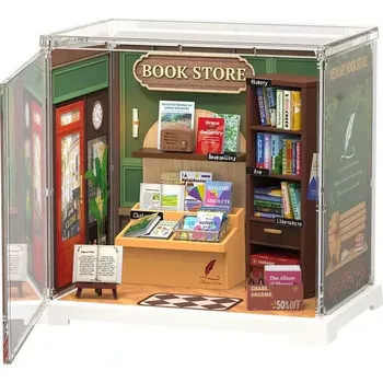 Stavebnice RoboTime 3D dřevěná skládačka Miniatura domečku mini Knihkupectví