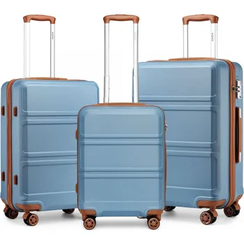 KONO Set 3 cestovních kufrů s horizontálním designem - ABS - světlo modrá/hnědá - 44L/66L/96L K1871-1L