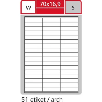 Samolepící etiketa SK Label Print etikety A4 pro laserový a inkoustový tisk - 70 x 16,9 mm (51 etiket / arch ) / transparentní polyester. folie bílá 144309