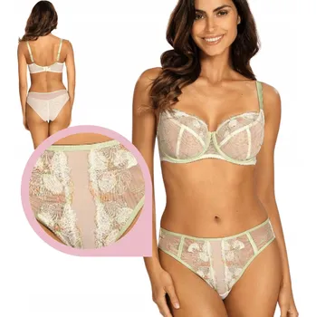 Kalhotky Kalhotky Ewa Bień MILA C511 smetanové tanga s výšivkou pastelové tyl - M