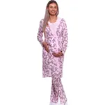 Růžový set kojící i těhotenský, pyžamo a župan - vzor vínové listí 1G0611 růžová s