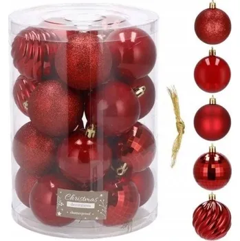 Vánoce ČERVENÉ VÁNOČNÍ BAŇKY NA STROMEČEK SADA NEROZBITNÉ 20 KS VÁNOČNÍ OZDOBY SOUPRAVA