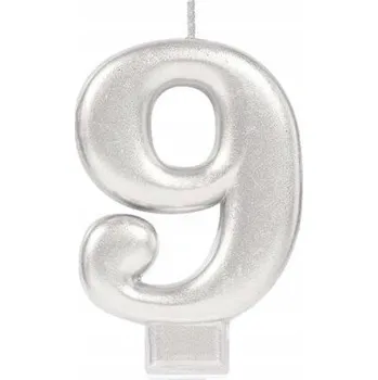 Dortová svíčka Svíčka Amscan číslice 9 9,3 cm stříbrná