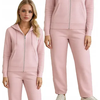 Dámská Tepláková Souprava Rozepínací Mikina a Široké Kalhoty Světle Růžová XL