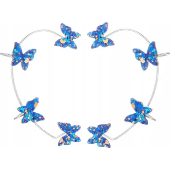 Náušnice NÁUŠNICE NA UCHO MANŽETA MODRÉ MOTÝLI MOTÝLEK DVĚ STRANY