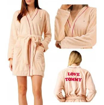 Dámský župan TOMMY HILFIGER DÁMSKÝ ŽUPAN TEPLÝ BAVLNĚNÝ RŮŽOVÝ VEL. L