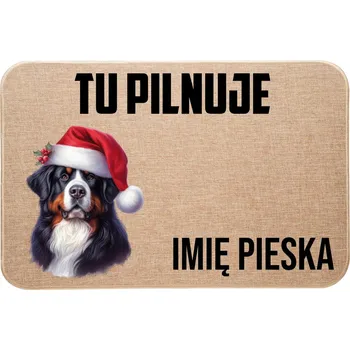 Rohožka Lněná vánoční rohožka ke dveřím TADY HLÍDÁ + JMÉNO Shiba Inu