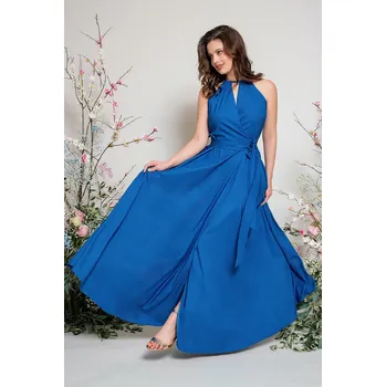 Dámské šaty MiaBella Dlouhé zavinovací šaty s vázaním za krk 1 Barva: Šedá /ash/, Velikost: 34