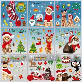 Vánoční dekorace SAMOLEPKY NA OKNA PRO VÁNOČNÍ SVÁTKY 9 LISTŮ OZDOBY NA SKLO BEZ LEPIDLA