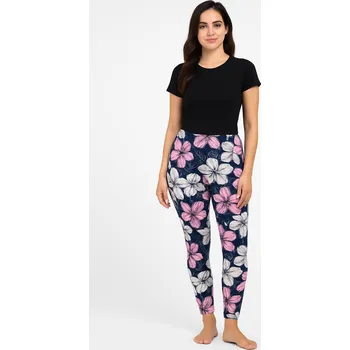 Dámské legíny NOVINKA- Dámské dlouhé legíny s bílými a růžovými květy