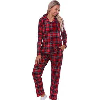 Dámské pyžamo Červené kárované elegantní pyžamo celopropínací pro ženy či dívky 1B1995 červená s