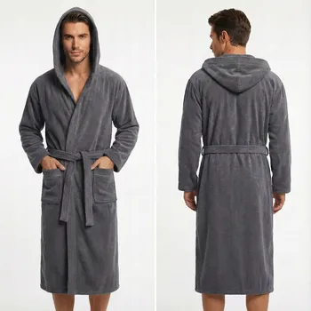 Pánský župan Pánský župan TLUSTÝ 100% Bavlna FROTÉ Kapuce VELLUTO Hotel SPA Šedá M