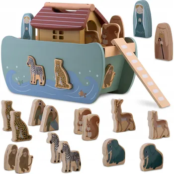 Dřevěná hračka Dřevěná edukativní hračka Montessori Noemova archa se zvířátky Nukido