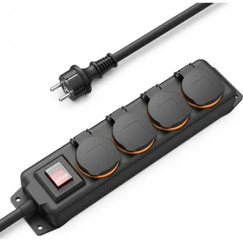 Hama prodlužovací šňůra 230 V, venkovní, 4 zásuvky SCHUKO, černá, 4m, 3680W, IP44