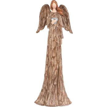 Autronic Anděl se stříbrným srdcem - polyresin, 25 cm, hnědý