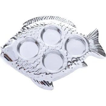 Vánoční svícen Dakls Svícen keramický ryba velká stříbrný LIR073 2x20,5x16cm