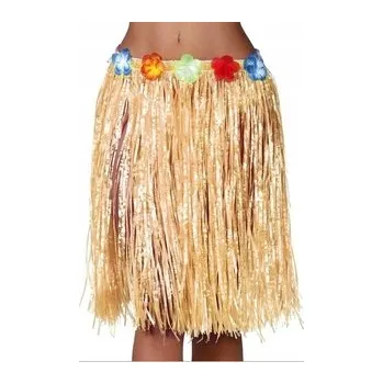 Karnevalový doplněk Guirca Slamenná havajská sukně s kvítky 50 cm