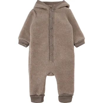 MIKK-LINE Merino overal s kapucí a knoflíky - světle hnědý Melange Denver - Velikost: 80 Hnědá 80