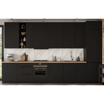Kuchyňská linka Kuchyňská linka ARIA, sestava C 2, 390 cm, 15 skříněk, černá​/černá