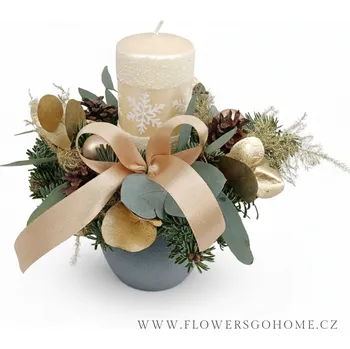 Vánoční dekorace Vánoční svícen s vločkou | svícny na vánoční stůl Barva: KRÉMOVÁ, Rozměr: 25 cm