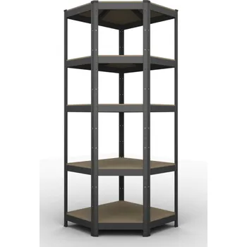 Dílenský regál SMARTREGALY Kovový rohový regál 180x70x40x43cm, lakovaný - černý, 5-policový, nosnost 750kg