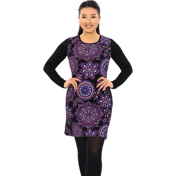 Dámské šaty Himalife Šaty s dlouhým rukávem Avani - černá s růžovou a fialovou Velikost: XXL - Móda pro plnoštíhlé, Oblečení nadměrné velikosti