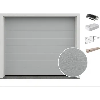 Garážová vrata DoorHan Garážová vrata s pohonem | Woodgrain antracit RAL 9006 (Stříbrná), středová drážka Šířka stavebního otvoru (mm): 3000, Výška stavebního otvoru (mm): 2470