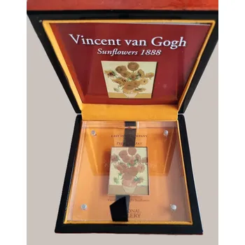 Niue – 5 Dollars 2014, Precious Art, Vincent van Gogh „Sunflowers“, kolorovaná stříbrná mince v proskleném boxu 40 g