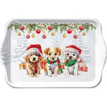 Bílý melaminový tácek s pejsky Cute Puppies - 13*21 cm