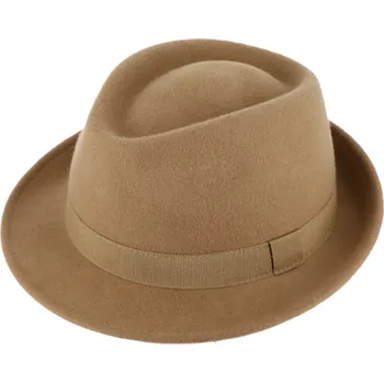 Klobouk Fiebig - Headwear since 1903 Klasický trilby klobouk vlněný s malou krempou - béžový s béžovou stuhou Velikost: 59 cm (L)