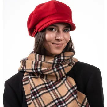 Čepice 8-dílna červená dámská bekovka od Mayser - Camila Plus Newsboy Cap - ušní klapky Velikost: 59 cm (L)
