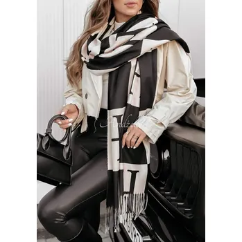 Šála Kašmírová šála černo-béžová