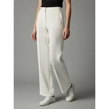 Dámské kalhoty Sinsay - Kalhoty širokého střihu s ozdobným prošíváním - krémová - 670FJ-01X - 670FJ-01X-L