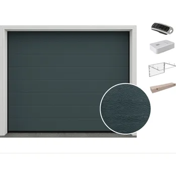 Garážová vrata DoorHan Garážová vrata s pohonem | Woodgrain antracit RAL 7016, středová drážka Šířka stavebního otvoru (mm): 3000, Výška stavebního otvoru (mm): 2470