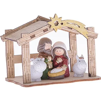 Vánoční dekorace Dakls Betlém polyresin s dřevěným domkem SMM24004 7,2x9,5x6cm