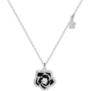 Náhrdelník GRACE Silver Jewellery Stříbrný náhrdelník se zirkony Kamélie - květina, stříbro 925/1000 NH1210-A2697B Stříbrná 40 cm + 3 cm (prodloužení)